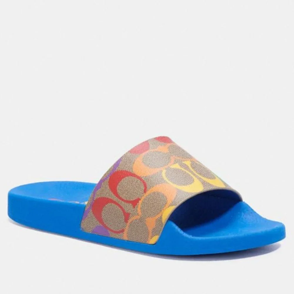❤️ Coach Uli Sport Slide Rainbow Signature Canvas 11 - Picture 1 of 7